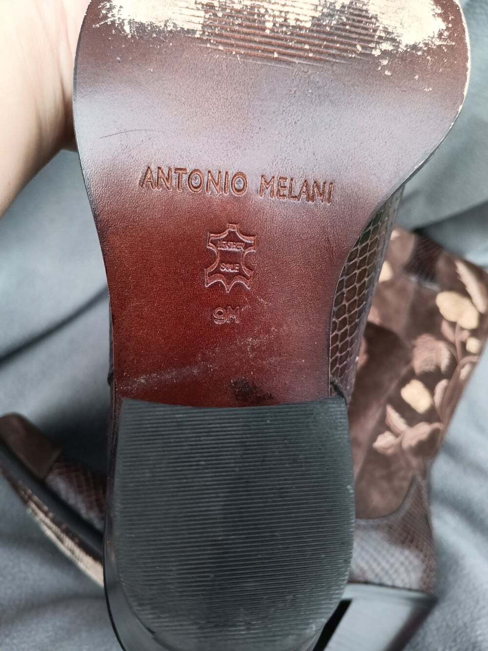 Antonio Melani Justine Leather Brown Boot Floral Embroidery Snake Heel 9M Brazil - Picture 6 of 9